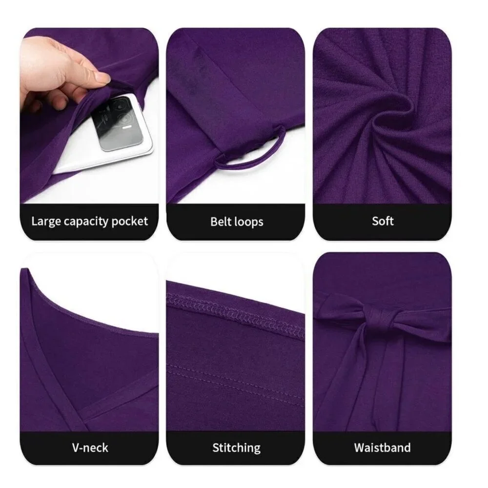 Women Plus Size maxi Dress 3/4 Sleeve V Neck Printing Purple tie belt 4XL - Picture 5 of 7